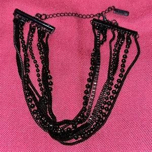 Black 5 Strand Beaded & Chained Choker Necklace, Clean.